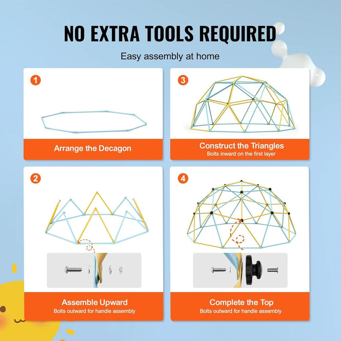 10FT Geometric Dome Climber with Hammock and Swing Supports 750LBS for Kids 3 to 10 Years Old