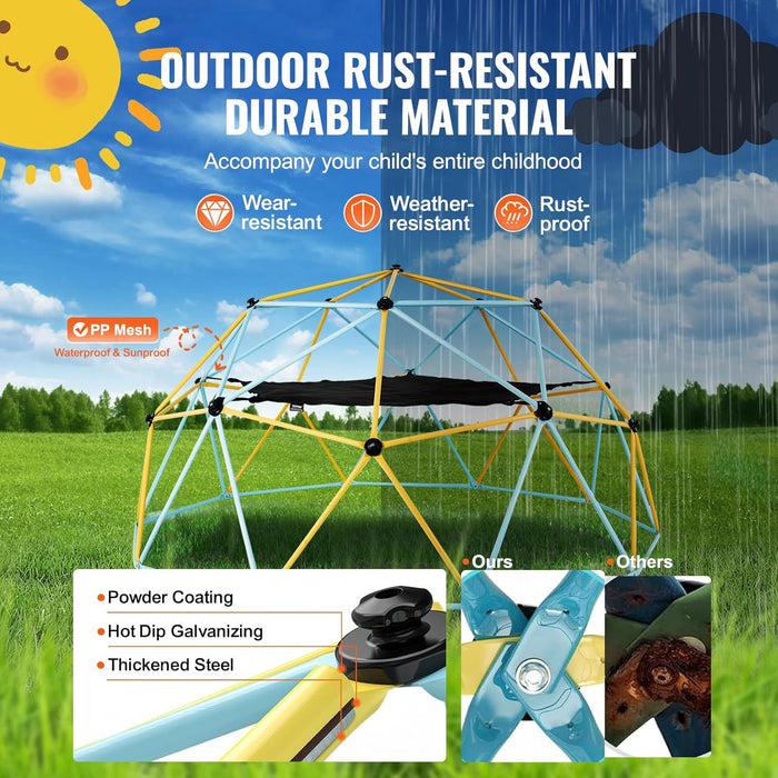 10FT Geometric Dome Climber with Hammock and Swing Supports 750LBS for Kids 3 to 10 Years Old
