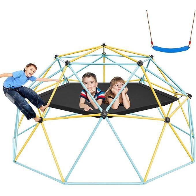 10FT Geometric Dome Climber with Hammock and Swing Supports 750LBS for Kids 3 to 10 Years Old