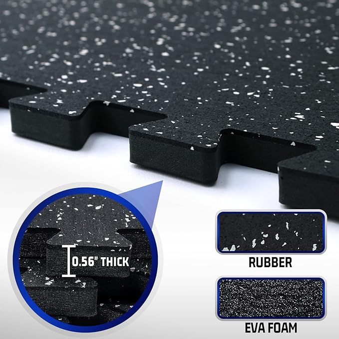 12 Pcs 48 Sq Ft Rubber Top Exercise Mats Interlocking Gym Flooring for Home Gym