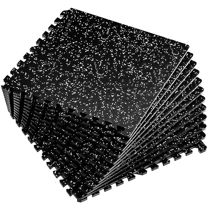 12 Pcs 48 Sq Ft Rubber Top Exercise Mats Interlocking Gym Flooring for Home Gym