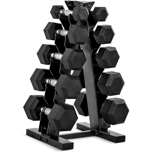 150 LB Coated Hex Dumbbell Weight Set with Vertical Rack