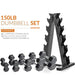 150 LB Coated Hex Dumbbell Weight Set with Vertical Rack