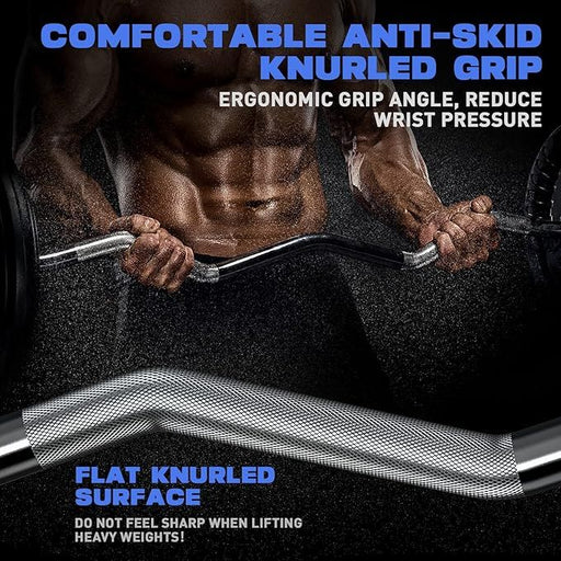 47" EZ Curl Bar for Weight Lifting with 2 Inch Plate Compatibility and Spring Collars