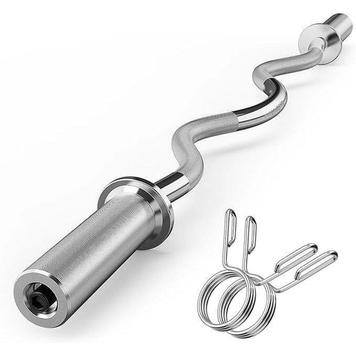47" EZ Curl Bar for Weight Lifting with 2 Inch Plate Compatibility and Spring Collars