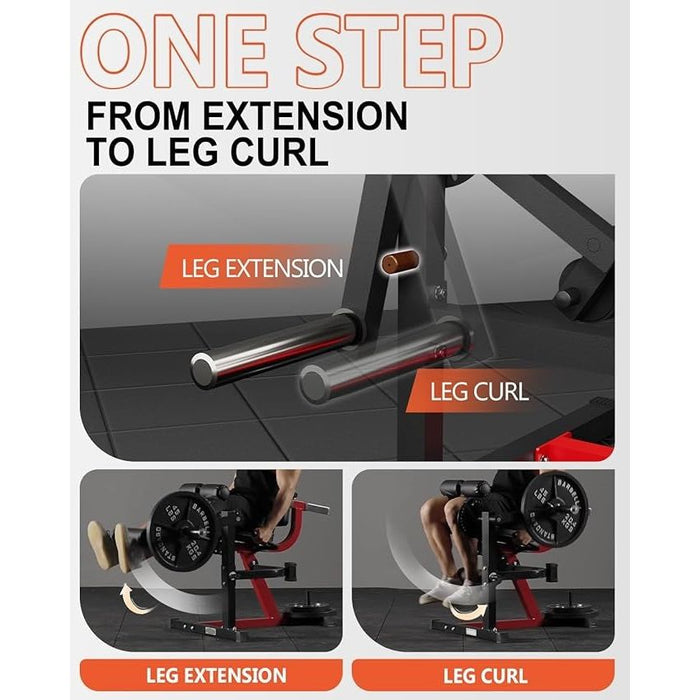 Adjustable Leg Extension & Curl Machine for Thigh Workout Plate Loaded