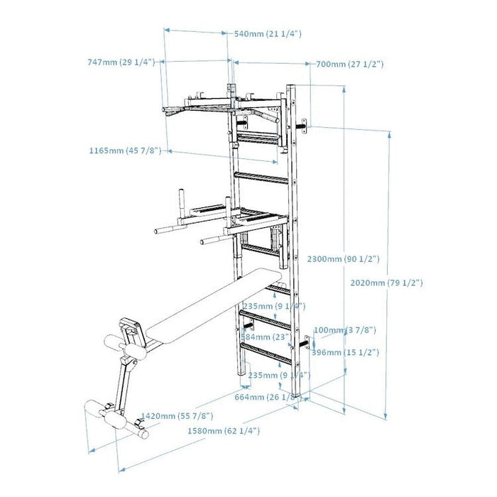 BenchK Series 2 233 Wall Bars for Home Gym and Personal Studio