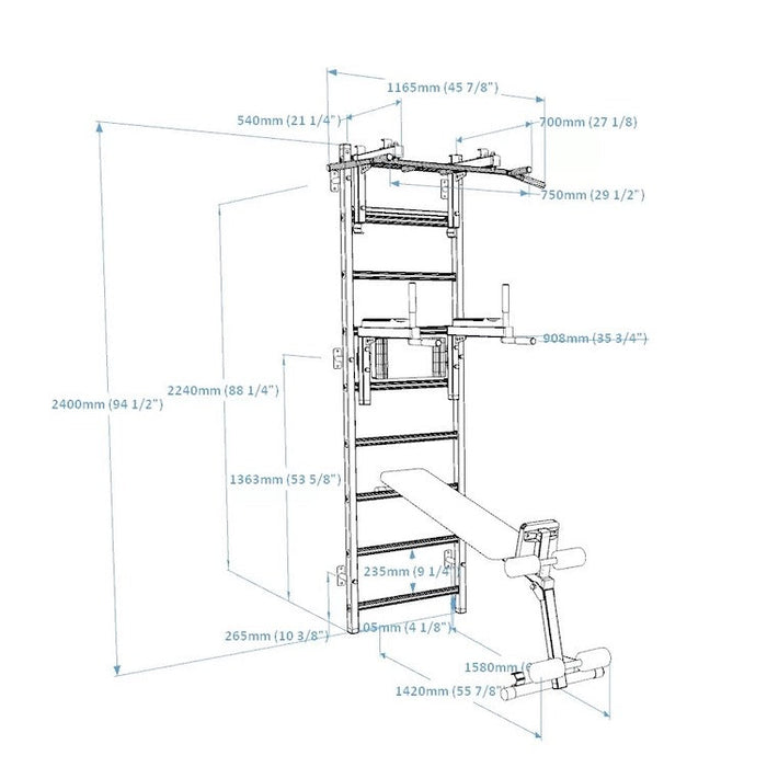 BenchK Series 7 733 Luxury Wall Bar for Home Gym and Personal Studio