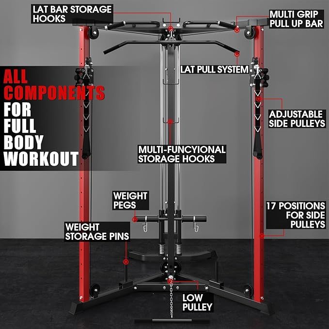 Cable Crossover Machine Functional Trainer with Adjustable Pulley System for LAT Pulldowns and Cable Row