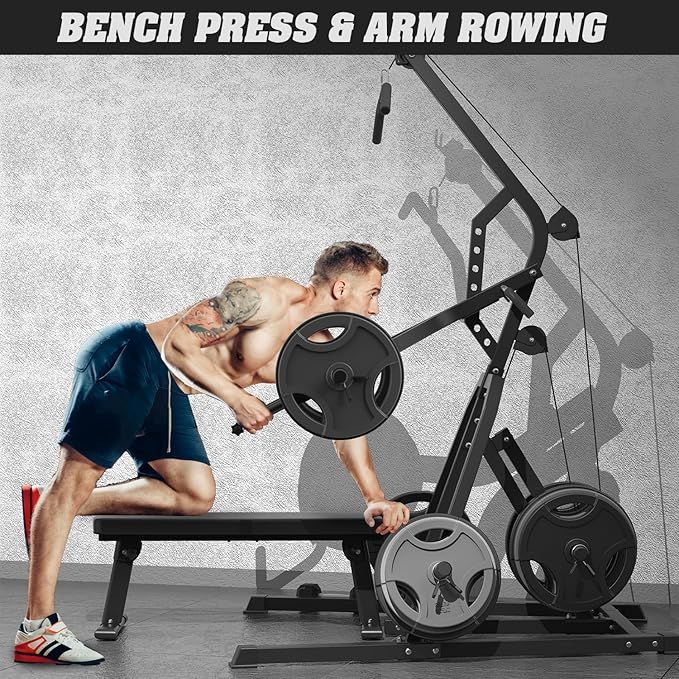 Free Weight Leverage Gym Power Rack Squat Rack with LAT Low Row System for Home Gym Workout