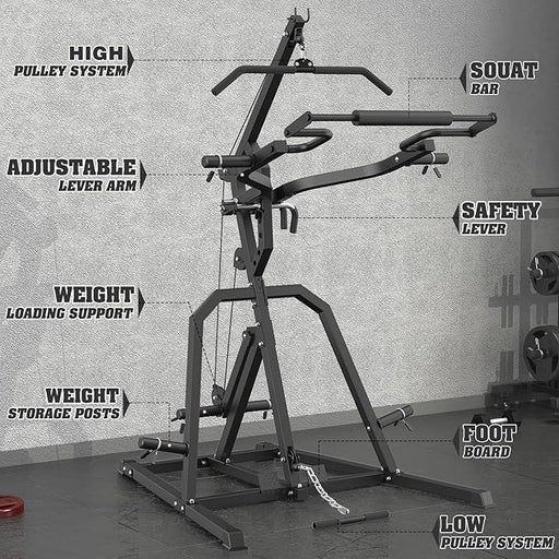Free Weight Leverage Gym Power Rack Squat Rack with LAT Low Row System for Home Gym Workout