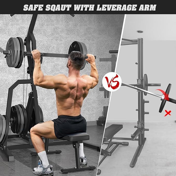 Free Weight Leverage Gym Power Rack Squat Rack with LAT Low Row System for Home Gym Workout