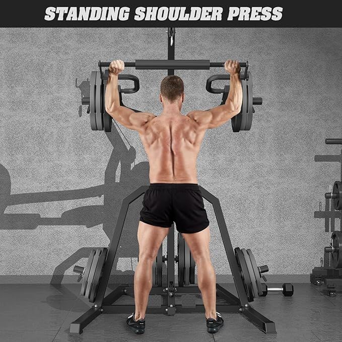Free Weight Leverage Gym Power Rack Squat Rack with LAT Low Row System for Home Gym Workout