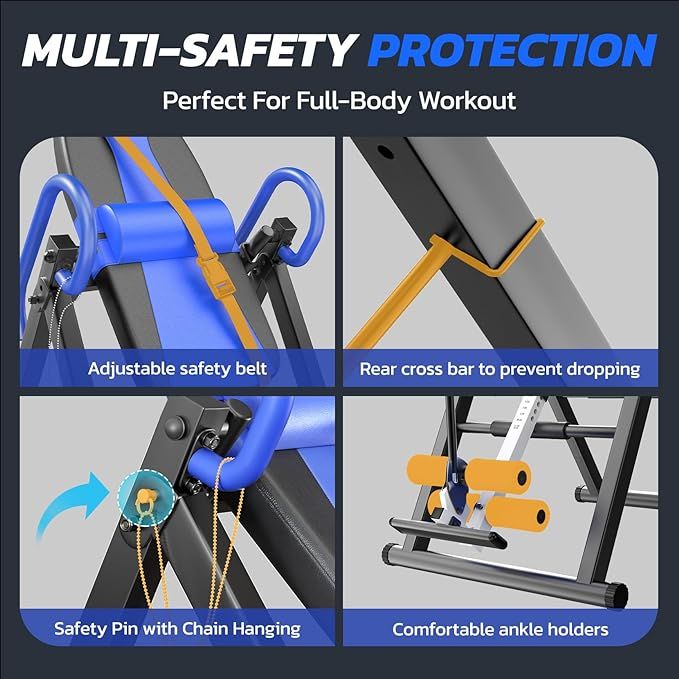 Heavy Duty Inversion Table with Headrest & Adjustable Protective Belt for Back Pain Relief Therapy