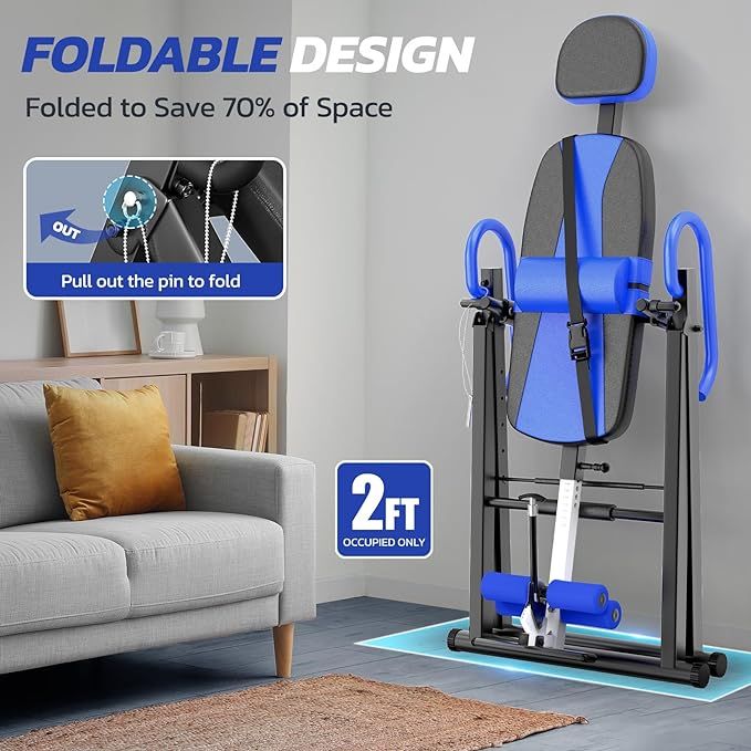 Heavy Duty Inversion Table with Headrest & Adjustable Protective Belt for Back Pain Relief Therapy
