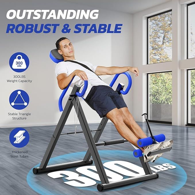 Heavy Duty Inversion Table with Headrest & Adjustable Protective Belt for Back Pain Relief Therapy