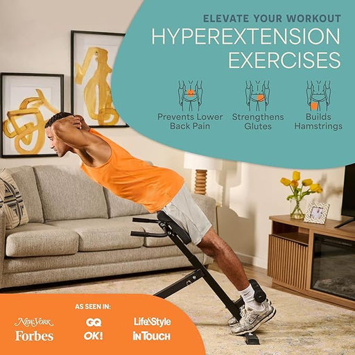 Hyperextension Bench Adjustable Back Extension Machine for Core Work & Home Gym