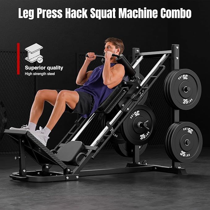 Leg Press Machine with Roller Bearing Adjustable Hack Squat Combo for Full Lower Body Workout