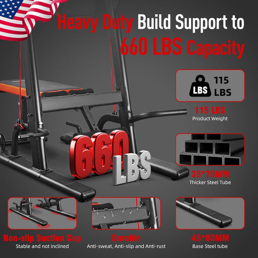 Multifunction Power Tower with Bench Heavy Duty Pull Up Bar Dip Station for Home Gym Workout