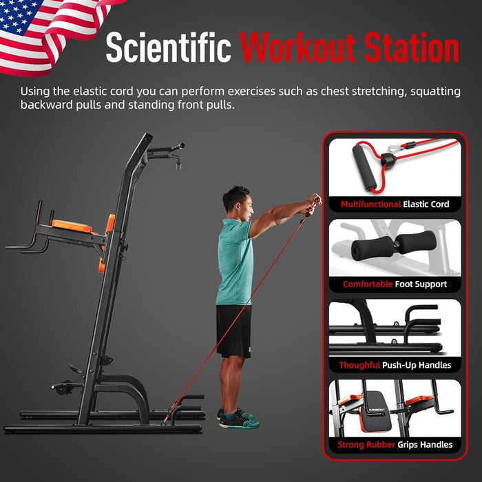 Multifunction Power Tower with Bench Heavy Duty Pull Up Bar Dip Station for Home Gym Workout