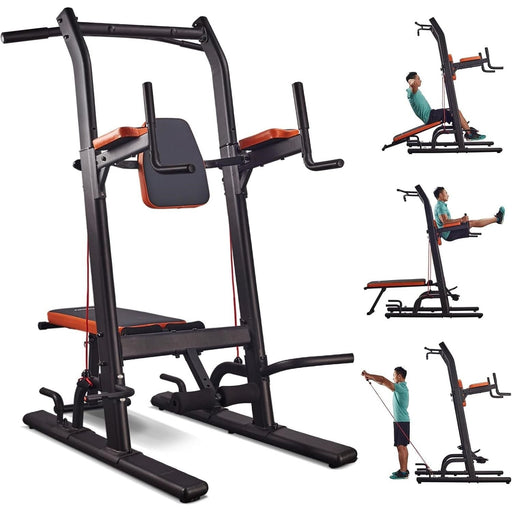 Multifunction Power Tower with Bench Heavy Duty Pull Up Bar Dip Station for Home Gym Workout