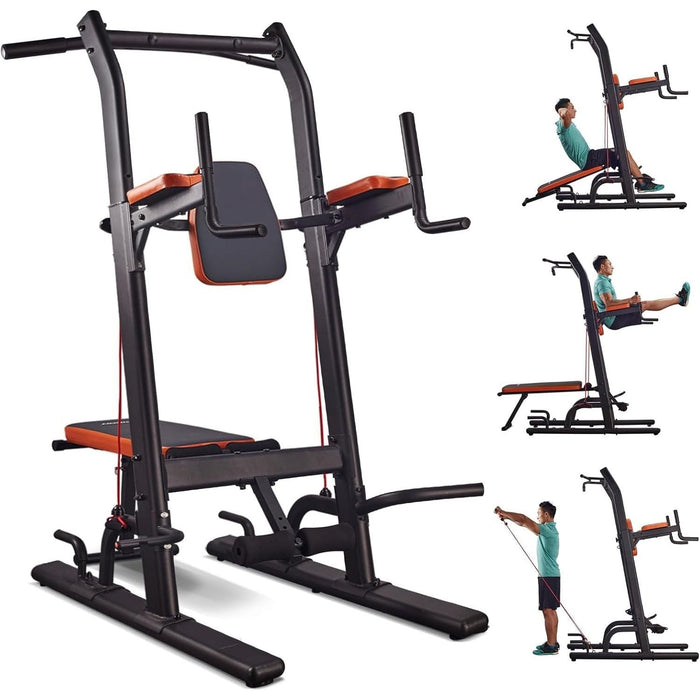 Multifunction Power Tower with Bench Heavy Duty Pull Up Bar Dip Station for Home Gym Workout