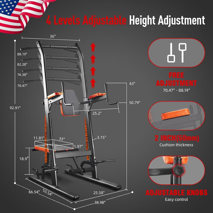 Multifunction Power Tower with Bench Heavy Duty Pull Up Bar Dip Station for Home Gym Workout