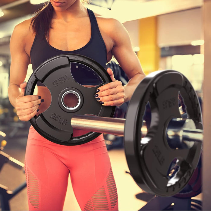 Olympic Rubber Grip Plates for Barbell, 2-Inch Weight Plates for Weightlifting and Strength Training in Home and Gym, Single, Pair and Sets(2.5/5/10/25 LB)