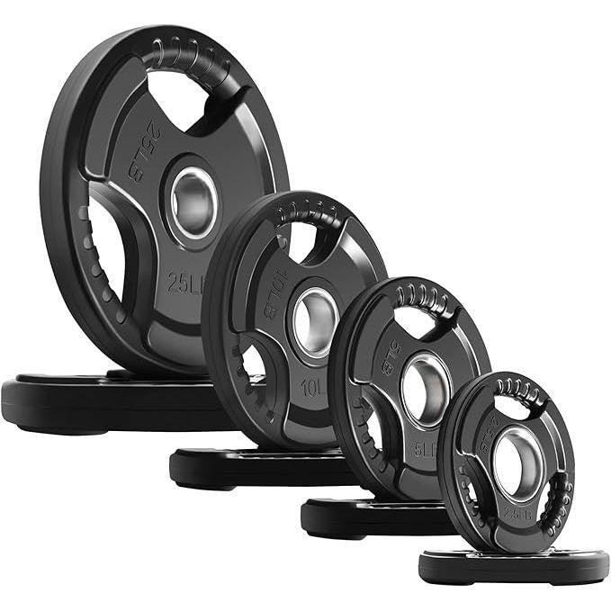 Olympic Rubber Grip Plates for Barbell, 2-Inch Weight Plates for Weightlifting and Strength Training in Home and Gym, Single, Pair and Sets(2.5/5/10/25 LB)