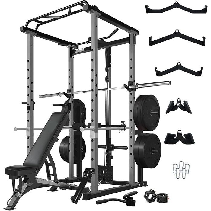 Power Cage with LAT PullDown, 1000LB Squat Rack & Storage for Garage Gym