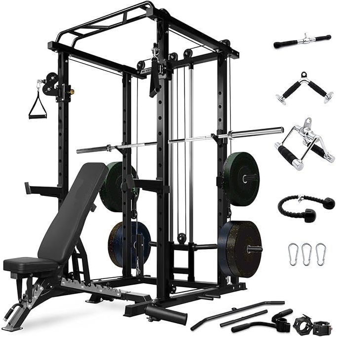 Power Cage with LAT PullDown, 1000LB Squat Rack & Storage for Garage Gym