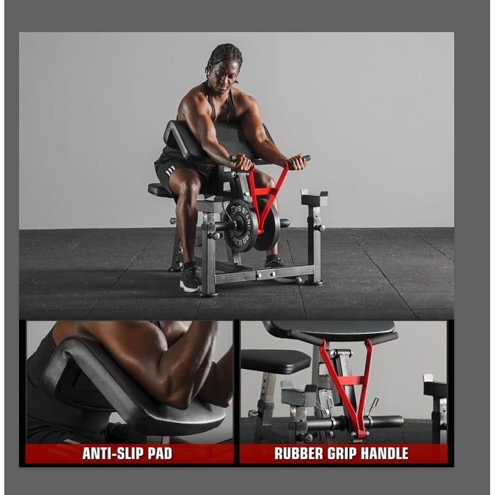 Preacher Curl Bench Plate Loaded Bicep Curl Machine 2 in 1 Arm Training for Home Gym