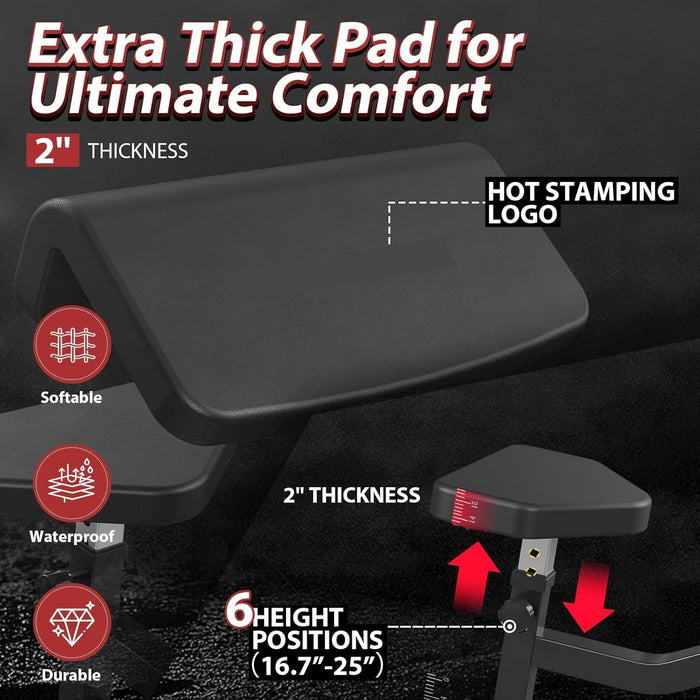 Preacher Curl Bench Plate Loaded Bicep Curl Machine 2 in 1 Arm Training for Home Gym