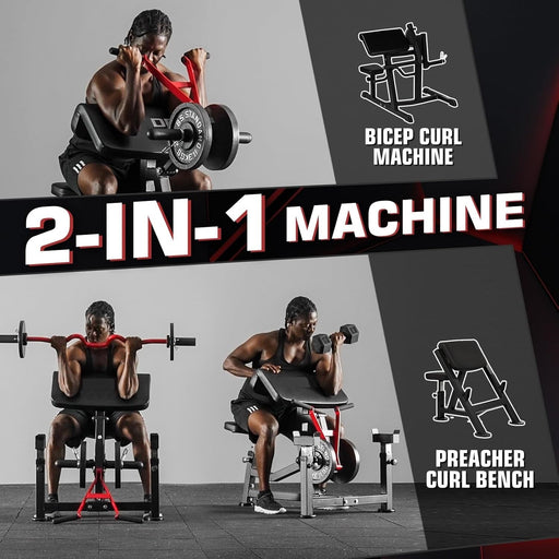 Preacher Curl Bench Plate Loaded Bicep Curl Machine 2 in 1 Arm Training for Home Gym