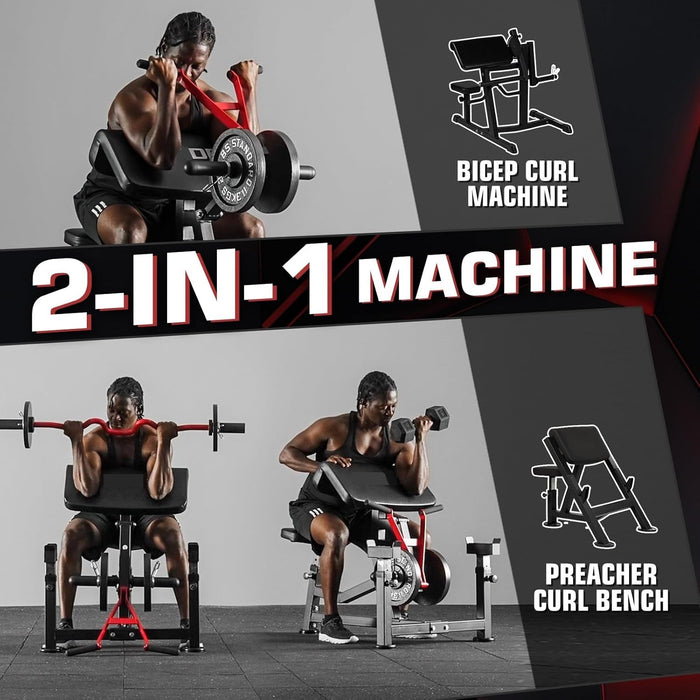 Preacher Curl Bench Plate Loaded Bicep Curl Machine 2 in 1 Arm Training for Home Gym