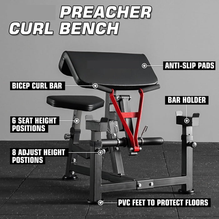 Preacher Curl Bench Plate Loaded Bicep Curl Machine 2 in 1 Arm Training for Home Gym