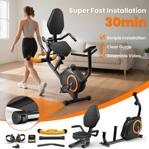 Recumbent Exercise Bike for Home Use, Adjustable Seat, 16-Level Resistance, LCD Display