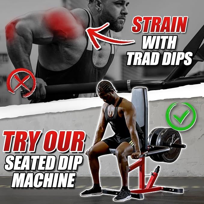 Seated Dip Machine Plate Loaded Tricep Dip Press & Cable Bar Combo for Home Gym