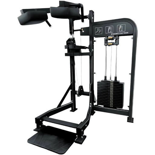 Selectorized Standing Calf Raise Machine Heavy-Duty 408 lb Weight Stack with Adjustable Height and Non-Slip Foot Plates