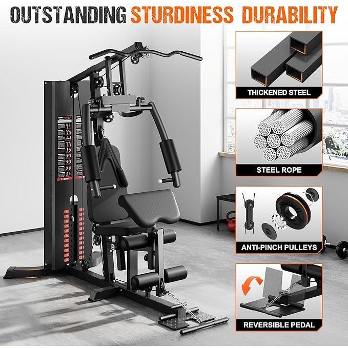 Workout Station with 140LBS Weight Stack Multifunctional Home Gym Equipment