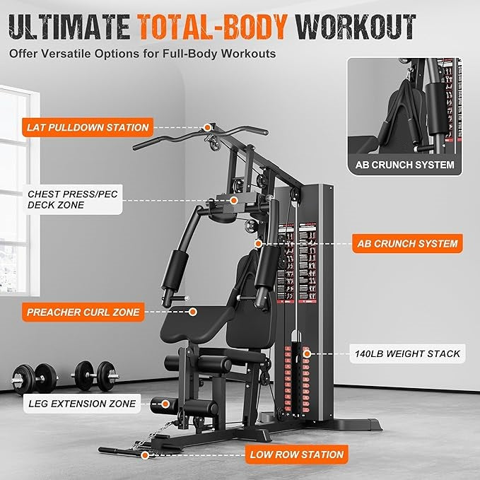 Workout Station with 140LBS Weight Stack Multifunctional Home Gym Equipment